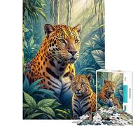 Puzzle da 1000 pezzi per adulti con giaguaro e cucciolo nella foresta Puzzle per adulti giochi rilassanti divertenti e umoristici da fare a casa (dimensioni 38x52cm)