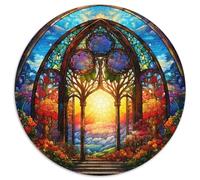 Puzzle da 1000 pezzi per adulti, con giardino in vetro colorato, rotondo in cartone, gioco interattivo per famiglie, regalo artigianale con opere d'arte colorate (67,5x67,5 cm)