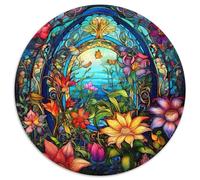 Puzzle da 1000 pezzi per adulti, con giardino in vetro colorato, rotondo in cartone, gioco interattivo per famiglie, regalo artigianale con opere d'arte colorate (67,5x67,5 cm)