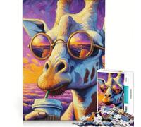 Puzzle da 1000 pezzi per adulti con giraffa e occhiali da sole, antistress, di difficoltà elevata, ideale come elemento della lista dei desideri con Babbo Natale 38x26cm