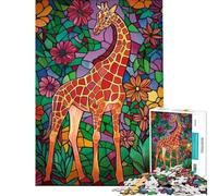 Puzzle da 1000 pezzi per adulti con giraffa in un mosaico floreale gioco pratico per adulti ideale come regalo per donne o per tutta la famiglia (dimensioni 38x26cm)