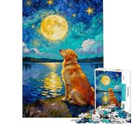 Puzzle da 1000 pezzi per adulti con Golden Retriever sotto una notte stellata Un gioco divertente e originale perfetto come decorazione da parete compleanni e Natale (38x52cm)