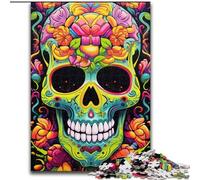 Puzzle da 1000 pezzi per adulti con graffiti al neon colorati e teschio in legno, Capodanno, regalo di festa 50x75cm per gioco interattivo per famiglie