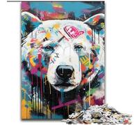 Puzzle da 1000 pezzi per adulti con graffiti di orso polare in legno,per adolescenti dai 14 anni in su,decorazione per la casa 50x75cm,perfetto per decorazioni per la casa,compleanni,feste e regali