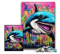 Puzzle da 1000 pezzi per adulti con graffiti raffiguranti una balena. Puzzle in legno da 50x75cm, perfetti come regali di compleanno, Natale e Halloween.