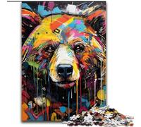 Puzzle da 1000 pezzi per adulti con graffiti sull'orso bruno, puzzle in legno 50x75cm, regalo perfetto per familiari e amici, adatto dai 14 anni in su.