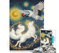 Puzzle da 1000 pezzi per adulti con gru, volpe e notte stellata, gioco rompicapo, decorazione perfetta, compleanno e Natale 50x75cm