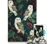 Puzzle da 1000 pezzi per adulti con gufi invernali su rami di pino antistress di difficoltà elevata ideale come elemento della lista dei desideri con Babbo Natale 38x52cm