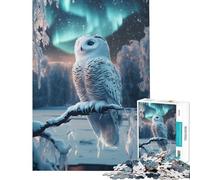 Puzzle da 1000 pezzi per adulti con gufo delle nevi sotto l'aurora boreale Gioco avvincente per coltivare la pazienza attività educative per tutta la famiglia opera d'arte regalo (dimensioni 50x75cm)