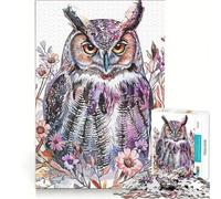 Puzzle da 1000 pezzi per adulti con gufo e fiori da assemblare Gioco divertente per genitori e figli Ogni pezzo è unico 38x26cm