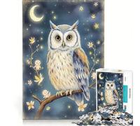 Puzzle da 1000 pezzi per adulti con gufo incantato e piccole creature luminose, giocattolo educativo, allena la mente e la manualità, regalo di Natale e compleanno 38x52cm