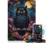 Puzzle da 1000 pezzi per adulti con gufo nero sotto la luna piena,dai bordi netti,ideale per giochi di logica e relax,perfetto come decorazione natalizia 38x26cm