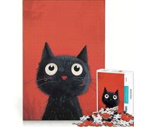 Puzzle da 1000 pezzi per adulti con il curioso gatto nero, gioco per famiglie, divertente e umoristico, sfida unica 38x26cm