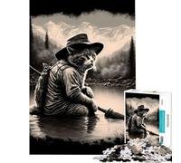 Puzzle da 1000 pezzi per adulti con il gatto nel lago gioco di pesca per famiglie gioco educativo sfida regalo di compleanno (dimensioni 38x52cm)