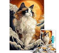 Puzzle da 1000 pezzi per adulti con il gatto Ragdoll tra le onde Giocattolo decorativo da parete per adulti stimola la memoria e offre una sfida stimolante (dimensioni 38x52cm)
