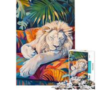 Puzzle da 1000 pezzi per adulti con il leone bianco addormentato sfida impegnativa da completare attività per famiglie gioco per famiglie adatto a persone dai 14 anni in su (38x26cm)