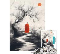 Puzzle da 1000 pezzi per adulti con il monaco che percorre il sentiero sfida educativa decorazione artistica per la casa giocattolo per la casa adatto a partire dai 14 anni (50x75cm)