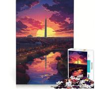 Puzzle da 1000 pezzi per adulti con il Monumento a Washington al tramonto giocattolo educativo difficile e stimolante con Babbo Natale 38x26cm