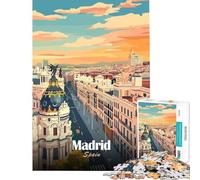 Puzzle da 1000 pezzi per adulti con illustrazione del paesaggio urbano di Madrid Spagna Gioco educativo giocattolo avvincente per coltivare la pazienza Idee regalo decorazione per la casa (38x52cm)