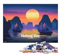 Puzzle da 1000 pezzi per adulti con illustrazione del tramonto sulla baia di Halong, Vietnam, puzzle in legno per bambini, giocattoli per l'intrattenimento della famiglia (75x50 cm)