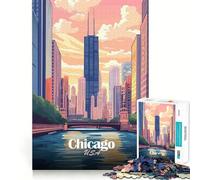 Puzzle da 1000 pezzi per adulti con illustrazione dello skyline di Chicago,ritaglio preciso,decorazione,gioco di logica,svago e regalo per le festività (50x75cm)