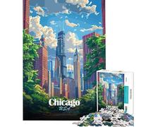 Puzzle da 1000 pezzi per adulti con illustrazione dello skyline di Chicago sfida per l'intelligenza e il cervello gioco avvincente gioco per famiglie decorazione per la casa ottimo regalo (50x75cm)