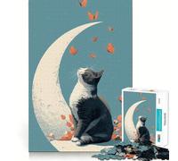 Puzzle da 1000 pezzi per adulti con illustrazione di gatto,luna e farfalleGioco dai bordi netti,stimolante per la mente,per un gioco lento e divertente,ideale come regalo di Natale rilassante 38x26cm