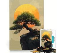 Puzzle da 1000 pezzi per adulti con illustrazione di un bonsai al tramonto e una scogliera Gioco dai bordi netti,stimola la logica,è un gioco rilassante e rappresenta un'opera d'arte natalizia 50x75cm