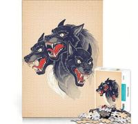 Puzzle da 1000 pezzi per adulti con illustrazione di un cane a tre teste giocattolo fai da te attività divertenti da fare in casa per rafforzare l'amore tra le coppie 38x26cm
