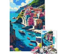 Puzzle da 1000 pezzi per adulti con illustrazione di un colorato villaggio costiero Gioco di puzzle da 1000 pezzi decorazione da parete per il divertimento in famiglia compleanno