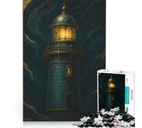 Puzzle da 1000 pezzi per adulti con illustrazione di un faro blu e oro, gioco rompicapo, difficile, per rafforzare l'amore tra le coppie 50x75cm
