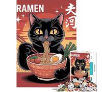 Puzzle da 1000 pezzi per adulti con illustrazione di un gatto che mangia ramen ideale come regalo o gioco educativo e intellettuale per tutta la famiglia (dimensioni 38x26cm)