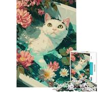 Puzzle da 1000 pezzi per adulti con illustrazione di un gatto in una vasca da bagno con fiori gioco intellettuale gioco impossibile educativo regalo di Babbo Natale segreto (dimensioni 38x26cm)