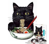 Puzzle da 1000 pezzi per adulti con illustrazione di un gatto nero che mangia ramen Gioco rilassante ed educativo ideale come regalo per donne (dimensioni 38x52cm)