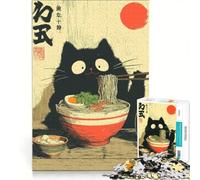 Puzzle da 1000 pezzi per adulti con illustrazione di un gatto nero che mangia ramen, gioco rompicapo, assemblaggio di figure, per rafforzare l'amore tra le coppie 50x75cm