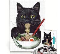 Puzzle da 1000 pezzi per adulti con illustrazione di un gatto nero che mangia ramen, gioco rompicapo, divertente antistress, per rafforzare l'amore tra le coppie 38x52cm