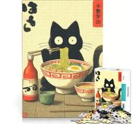 Puzzle da 1000 pezzi per adulti con illustrazione di un gatto nero che mangia ramen, gioco rompicapo, difficile, per rafforzare l'amore tra le coppie 50x75cm
