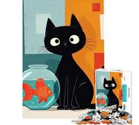 Puzzle da 1000 pezzi per adulti con illustrazione di un gatto nero e un pesce rosso Gioco intellettuale gioco impossibile educativo regalo di Babbo Natale segreto (dimensioni 50x75cm)