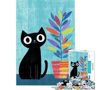 Puzzle da 1000 pezzi per adulti con illustrazione di un gatto nero e una pianta colorata Gioco interattivo antistress ideale come regalo di Natale o compleanno (dimensioni 50x75cm)