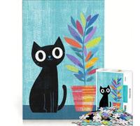 Puzzle da 1000 pezzi per adulti con illustrazione di un gatto nero e una pianta colorata, gioco pratico, impegnativo e stimolante, adatto come decorazione da scrivania 38x52cm