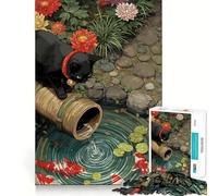 Puzzle da 1000 pezzi per adulti con illustrazione di un gatto nero e uno stagno di carpe koi,disegno dai bordi precisi,gioco per allenare la mente,regalo per momenti di relax,divertente di Natale