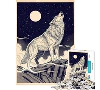 Puzzle da 1000 pezzi per adulti con illustrazione di un lupo che ulula alla luna Giocattolo da parete antistress regalo di compleanno o da viaggio (50x75cm)