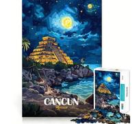 Puzzle da 1000 pezzi per adulti con illustrazione di un paesaggio notturno di Cancun,Messico Gioco divertente che stimola la mente e il tempo libero,ideale per compleanni (38x26cm)
