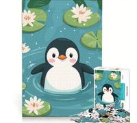 Puzzle da 1000 pezzi per adulti con illustrazione di un simpatico pinguino in uno stagno di ninfee Un gioco rilassante, divertente e spiritoso, ideale come regalo 50x75cm