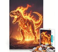 Puzzle da 1000 pezzi per adulti con illustrazione di un tirannosauro rex infuocato, gioco impossibile, interazione genitore-figlio, lista dei desideri con Babbo Natale 38x52cm