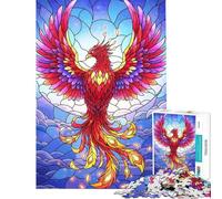 Puzzle da 1000 pezzi per adulti con illustrazione di una fenice colorata in stile vetrata ideale come regalo Gioco per famiglie sfida di velocità manuale ed educativa (dimensioni 50x75cm)