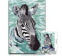 Puzzle da 1000 pezzi per adulti con illustrazione di una zebra che nuota nell'acqua Goditi ore di relax tranquille e accoglienti Giocattolo artigianale durevole e dal taglio netto Dimensioni: 38x52cm