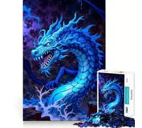 Puzzle da 1000 pezzi per adulti con illustrazione in pixel art di un drago blu Gioco di precisione con bordi perfetti,stimolante per la mente,ideale per momenti di relax,con scena natalizia 38x52cm
