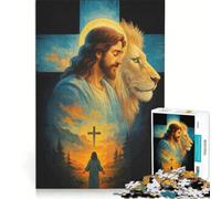 Puzzle da 1000 pezzi per adulti con immagine di Gesù leone e croce gioco rilassante decorazione per la casa ideale come regalo per tutta la famiglia 38x26cm