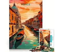 Puzzle da 1000 pezzi per adulti con immagine di un canale di Venezia al tramonto,ideale per il gioco di memoria Componenti robusti e di facile taglio alleviare lo stress (38x52cm)